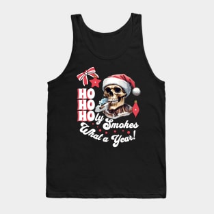 Funny Christmas Skeleton Wearing Santa Hat and Smoking Cigar Tank Top